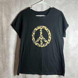 Women's Lucky Brand T shirt. Black with camo Peace sign size Medium